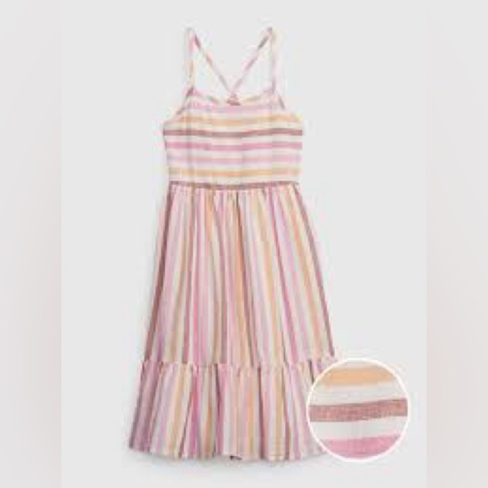 GAP Pink and Orange Crinkle Gauze Midi Tiered Sundress
